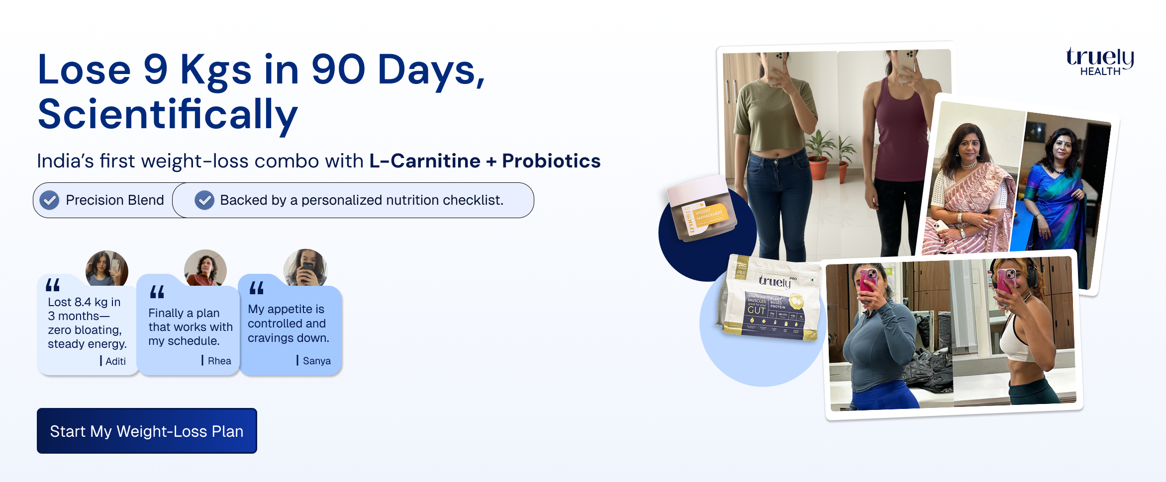 Advertisement for a weight-loss plan with before-and-after images of people, text, and icons.